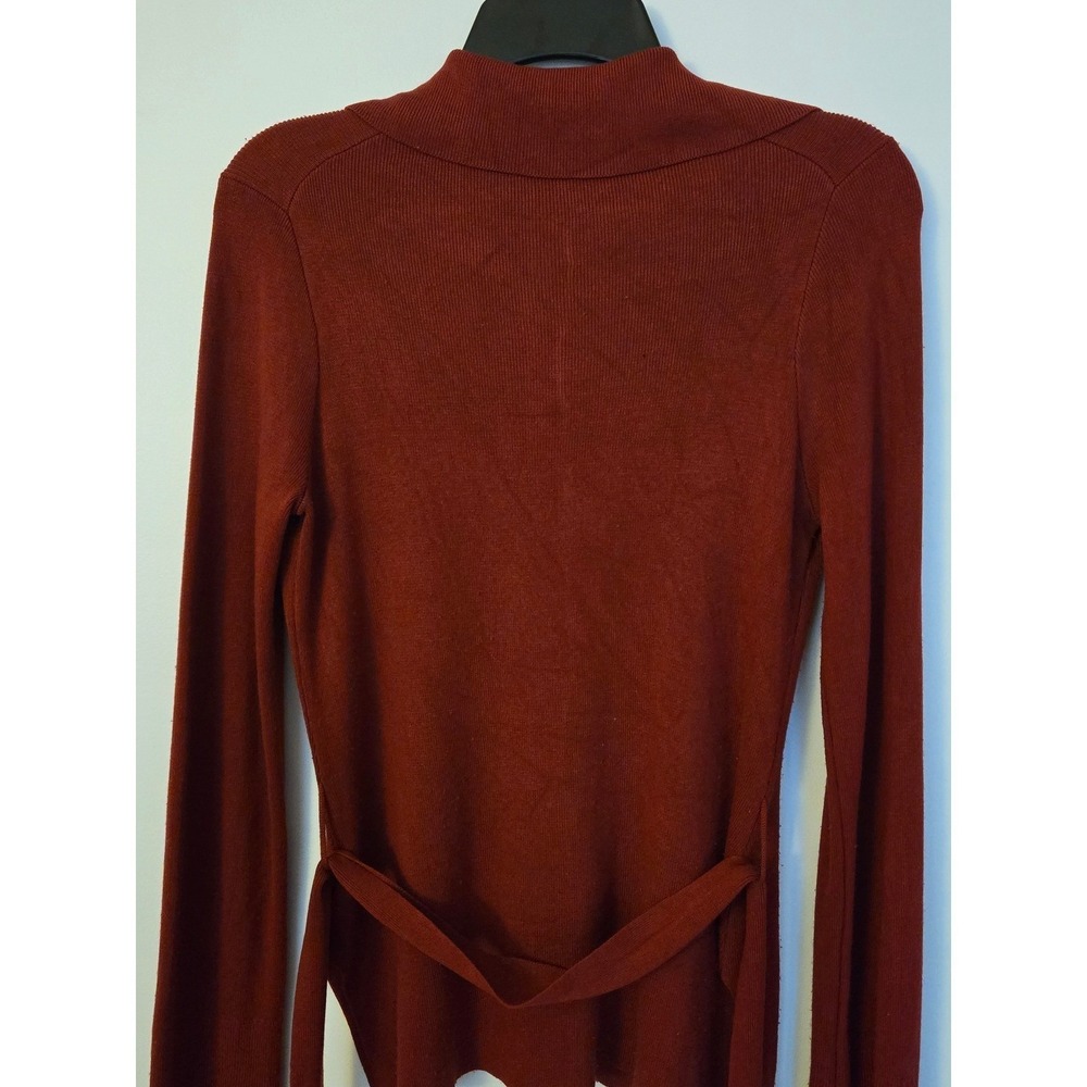 Free Assembly Ribbed Button Front Knit Top Rust Brown Collared Long Sleeve - Picture 7 of 12